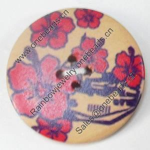 Wooden Button, Flat Round, 18mm, Hole:Approx 2mm, Sold by PC