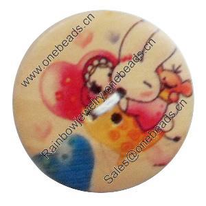 Wooden Button, Flat Round, 30mm, Hole:Approx 2mm, Sold by PC