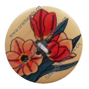 Wooden Button, Flat Round, 25mm, Hole:Approx 2mm, Sold by PC