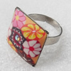 Iron Ring with Fimo, Square, Mix colour & Mix style, 20mm, Ring:18mm inner diameter, Sold by Box