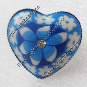 Iron Ring with Fimo, Heart, 25x26mm, Ring:18mm inner diameter, Sold by Box
