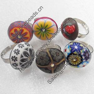 Iron Ring with Fimo, Flat Round, Mix colour & Mix style, 25mm, Ring:18mm inner diameter, Sold by Box