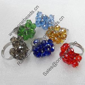 Iron Ring with Crystal Beads, 23mm, Mix color, Ring:18mm inner diameter, Sold by Box