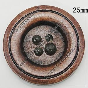 Wood Button, Costume Accessories, Flat Round 25mm in diameter, Hole:2mm, Sold by Bag 