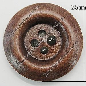 Wood Button, Costume Accessories, Flat Round 25mm in diameter, Hole:2mm, Sold by Bag 