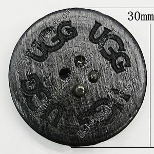 Wood Button, Costume Accessories, Flat Round 30mm in diameter, Hole:2.5mm, Sold by Bag 