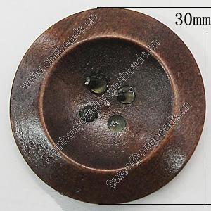 Wood Button, Costume Accessories, Flat Round 30mm in diameter, Hole:2.5mm, Sold by Bag 