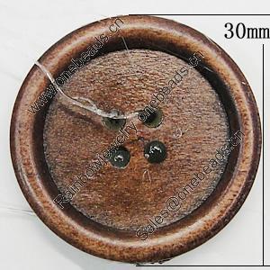 Wood Button, Costume Accessories, Flat Round 30mm in diameter, Hole:2.5mm, Sold by Bag 