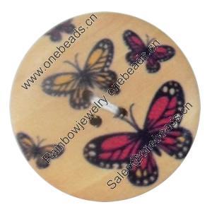 Wooden Button, Flat Round, 25mm, Hole:Approx 2mm, Sold by PC