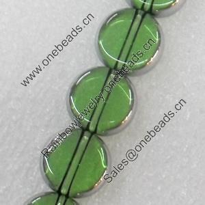 Electroplate Glass Beads, Flat Round, 10mm, Hole Approx:1mm, Sold per 16-inch Strand