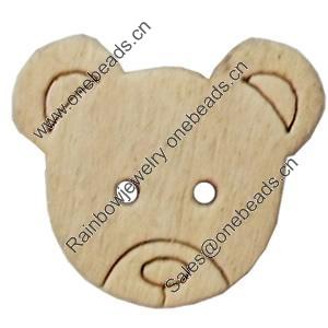 Wooden Button, Animal Head, 18x16mm, Hole:Approx 2mm, Sold by Bag