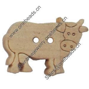 Wooden Button, Cow, 23x15mm, Hole:Approx 2mm, Sold by Bag