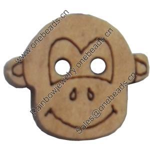 Wooden Button, Animal Head, 20x17mm, Hole:Approx 2mm, Sold by Bag