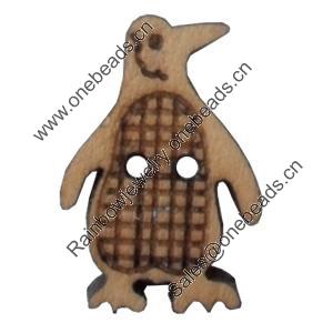 Wooden Button, Animal, 14x21mm, Hole:Approx 2mm, Sold by Bag