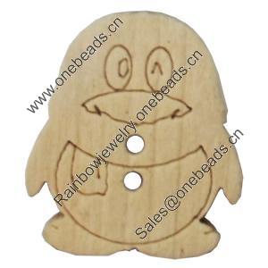 Wooden Button, Animal, 17x20mm, Hole:Approx 2mm, Sold by Bag