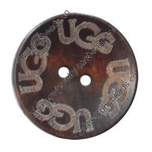 Wooden Button, Flat Round, 30mm, Hole:Approx 2mm, Sold by Bag