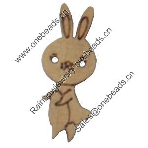 Wooden Button, Animal, 10x24mm, Hole:Approx 2mm, Sold by Bag