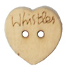 Wooden Button, Heart, 15mm, Hole:Approx 2mm, Sold by Bag