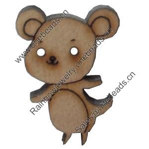 Wooden Button, Animal, 18x24mm, Hole:Approx 2mm, Sold by Bag