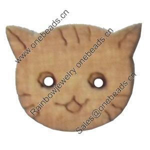 Wooden Button, Animal Head, 14x11mm, Hole:Approx 2mm, Sold by Bag