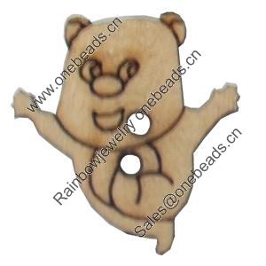 Wooden Button, Animal, 20x21mm, Hole:Approx 2mm, Sold by Bag
