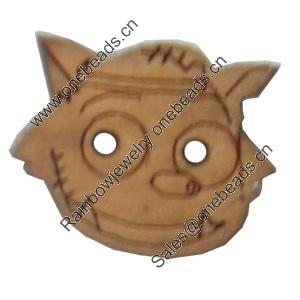 Wooden Button, Animal Head, 18x16mm, Hole:Approx 2mm, Sold by Bag