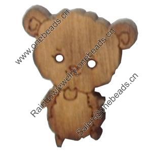 Wooden Button, Animal, 20x25mm, Hole:Approx 2mm, Sold by Bag
