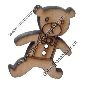 Wooden Button, Animal, 23x30mm, Hole:Approx 2mm, Sold by Bag