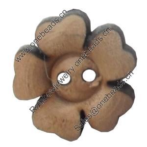 Wooden Button, Flower, 19mm, Hole:Approx 2mm, Sold by Bag