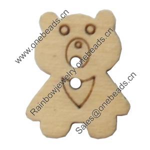 Wooden Button, Animal, 17x22mm, Hole:Approx 2mm, Sold by Bag