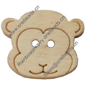 Wooden Button, Animal Head, 22x18mm, Hole:Approx 2mm, Sold by Bag