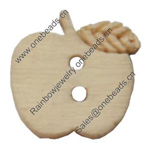 Wooden Button, Apple, 17x16mm, Hole:Approx 2mm, Sold by Bag
