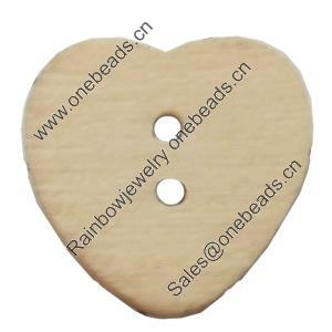 Wooden Button, Heart, 15mm, Hole:Approx 2mm, Sold by Bag