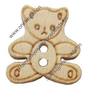 Wooden Button, Animal, 16x17mm, Hole:Approx 2mm, Sold by Bag