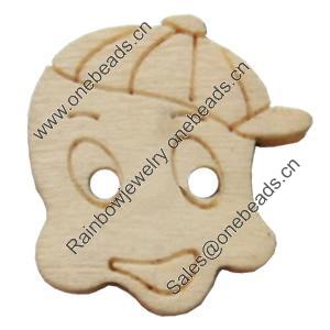 Wooden Button, 22x23mm, Hole:Approx 2mm, Sold by Bag