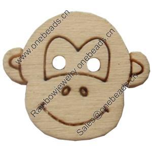 Wooden Button, Animal Head, 22x20mm, Hole:Approx 2mm, Sold by Bag