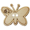Wooden Button, Butterfly, 22x16mm, Hole:Approx 2mm, Sold by Bag