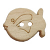 Wooden Button, Fish, 17x13mm, Hole:Approx 2mm, Sold by Bag