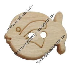 Wooden Button, Fish, 17x13mm, Hole:Approx 2mm, Sold by Bag