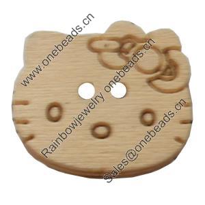 Wooden Button, Animal Head, 21x18mm, Hole:Approx 2mm, Sold by Bag