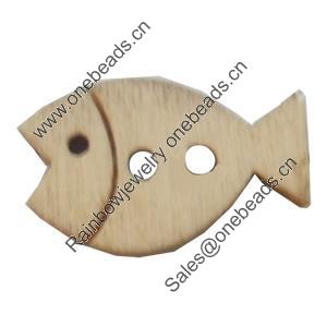 Wooden Button, Fish, 17x11mm, Hole:Approx 2mm, Sold by Bag
