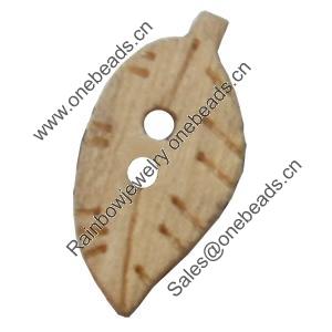 Wooden Button, Leaf, 10x18mm, Hole:Approx 2mm, Sold by Bag