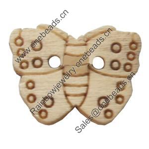 Wooden Button, Butterfly, 22x15mm, Hole:Approx 2mm, Sold by Bag