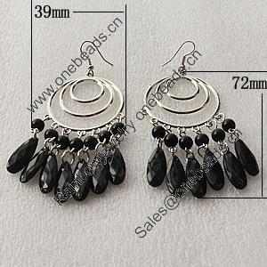 Fashional Earrings, Zinc Alloy, 72x39mm, Sold by Group