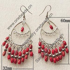 Fashional Earrings, Zinc Alloy, 60x32mm, Sold by Group