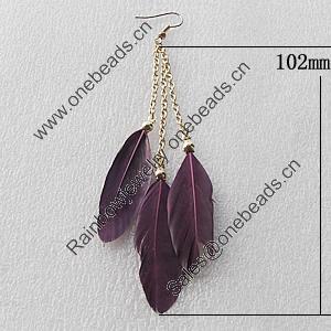 Fashional Earrings, Feather, 102mm, Sold by Group