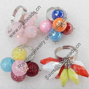 Iron Ring, Beads:10-7x15mm, Mix color & Mix style, Ring:18mm inner diameter, Sold by Box