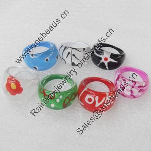 Resin Ring, 25x23-30mm, Mix color & Mix style, Ring:18mm inner diameter, Sold by Box