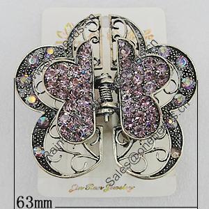  Fashional Hair Clip with Metal Alloy, 63mm, Sold by Group 