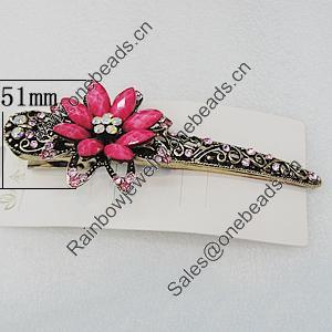  Fashional Hair Clip with Metal Alloy, 51mm, Sold by Group 